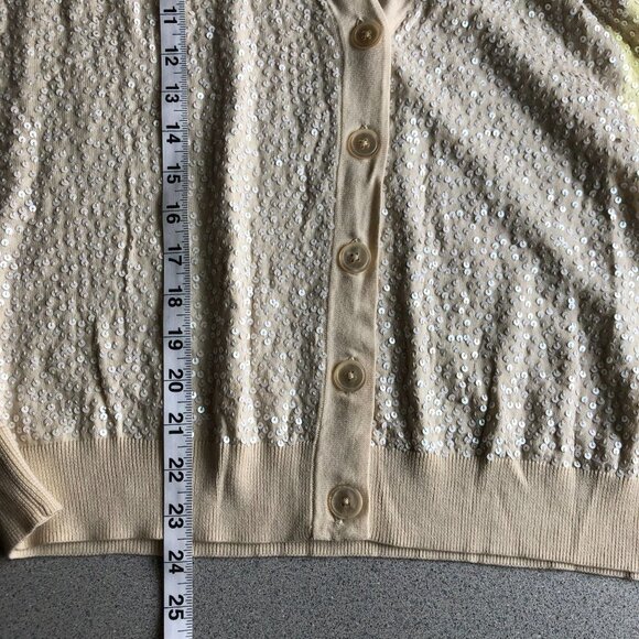 Talbots Women Cream Sequin Button Up Short Sleeve V-Neck Cardigan Size 2XP NWT - Picture 10 of 10